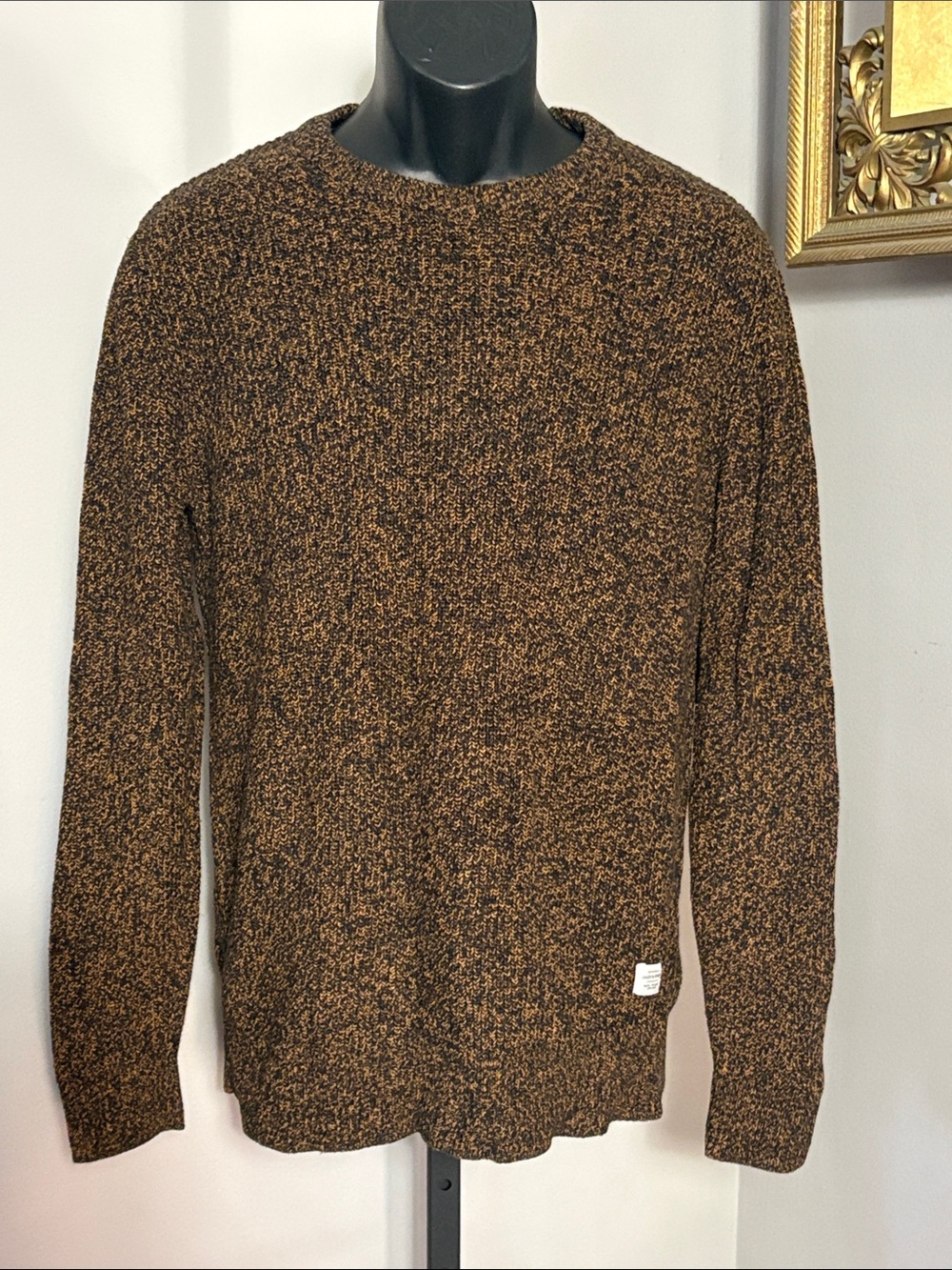 Jack & Jones Large Marled Brown Black Crewneck Sweater